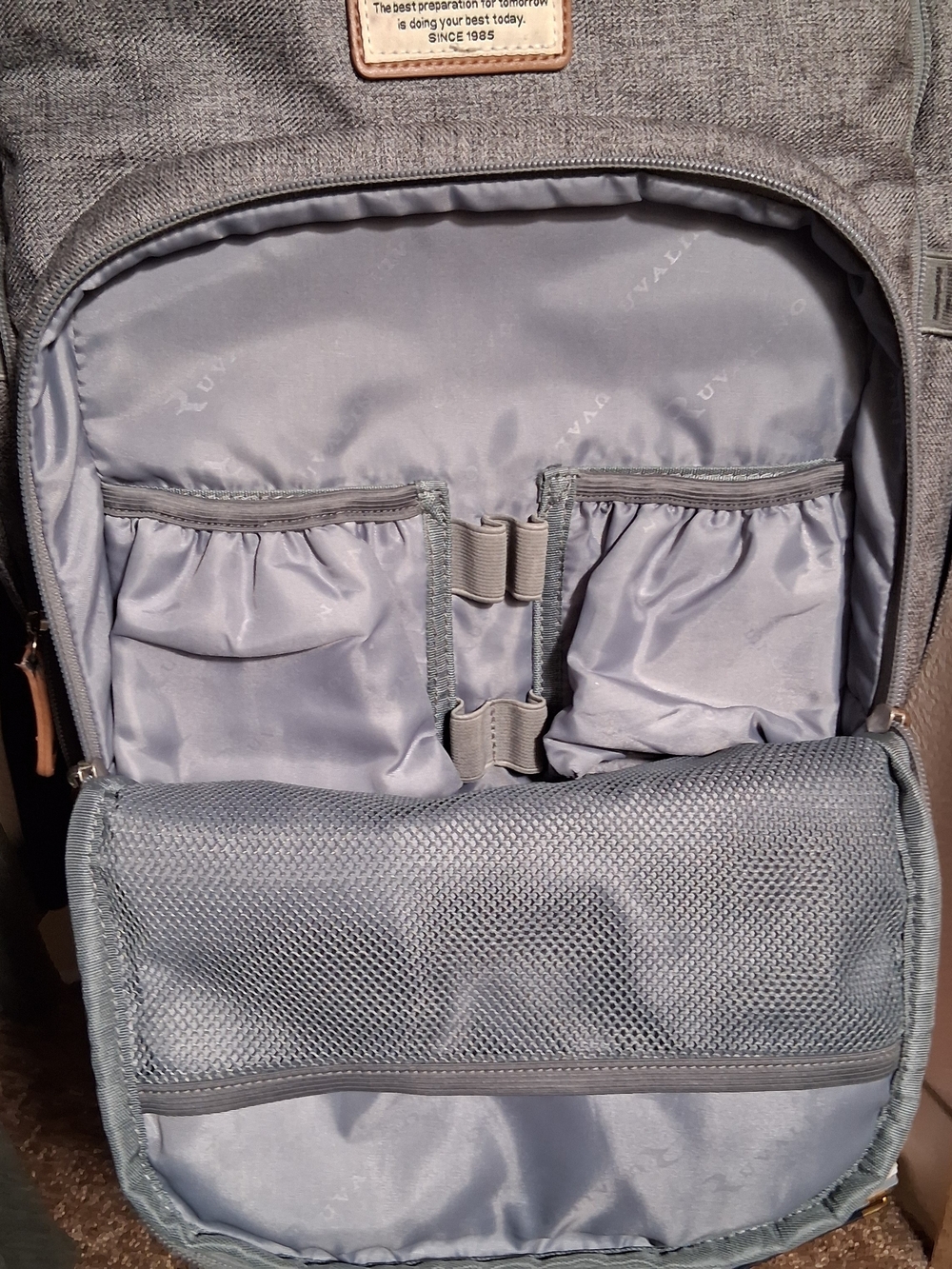 Ruralino Gray Baby Diaper Backpack with Tan Accents - Picture 2 of 6